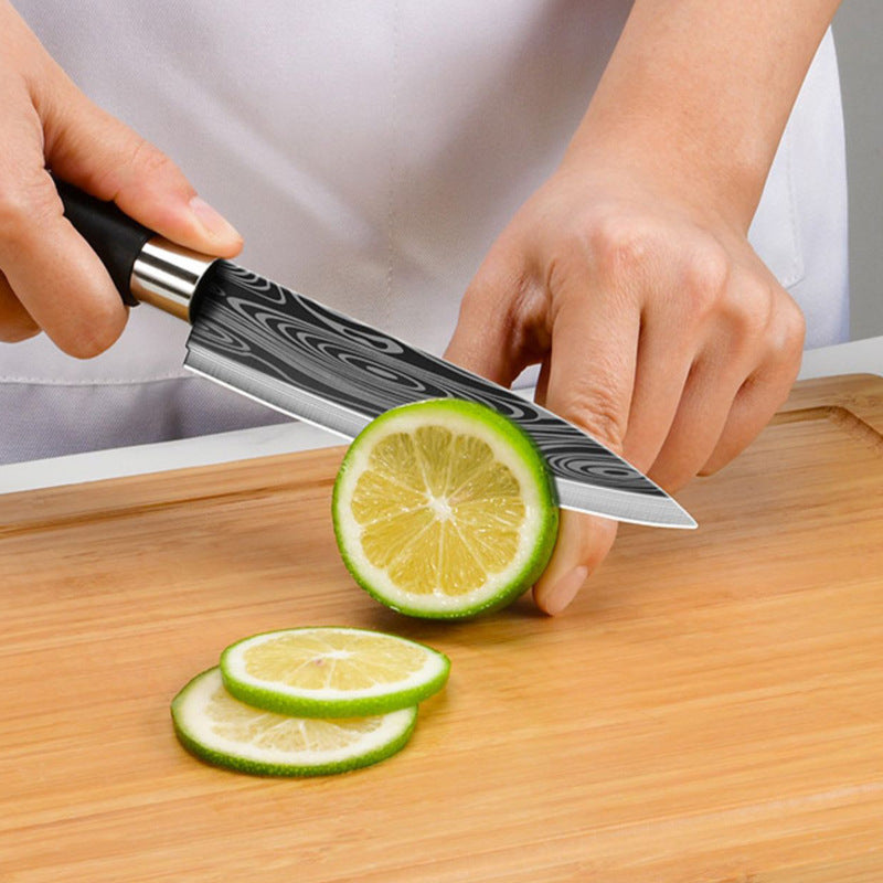 Cross-Border Stainless Steel Kitchen Knife Damascus Chef Knife Complete Set Kitchen Household Fruit Knife Retro Style