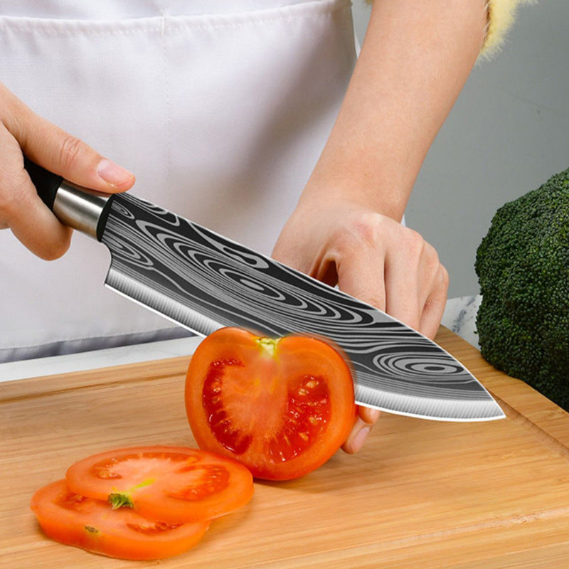 Cross-Border Stainless Steel Kitchen Knife Damascus Chef Knife Complete Set Kitchen Household Fruit Knife Retro Style