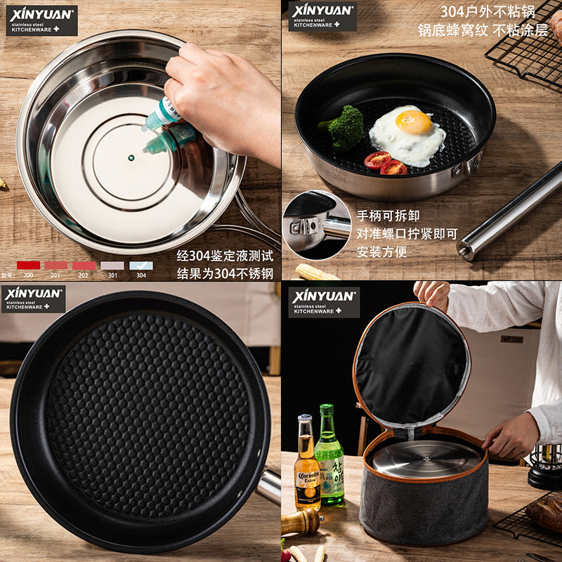 Outdoor 304 Stainless Steel Folding Cookware Set Camping Picnic Frying and Cooking All-In-One Outdoor Pot Portable Hiking Supplies