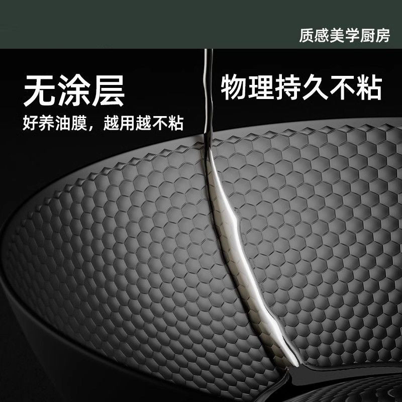 Drill Pattern Cooked Extremely Iron Pan Non-stick Pan Household Wok Induction Cooker Gas Stove Wok Uncoated Cooked Iron Pan