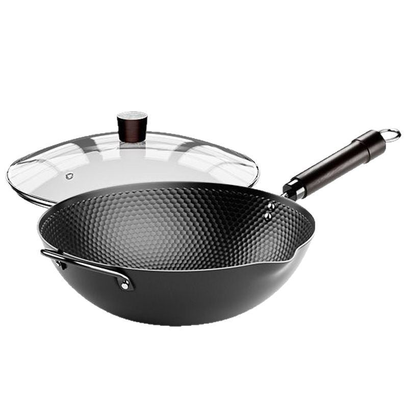 Drill Pattern Cooked Extremely Iron Pan Non-stick Pan Household Wok Induction Cooker Gas Stove Wok Uncoated Cooked Iron Pan