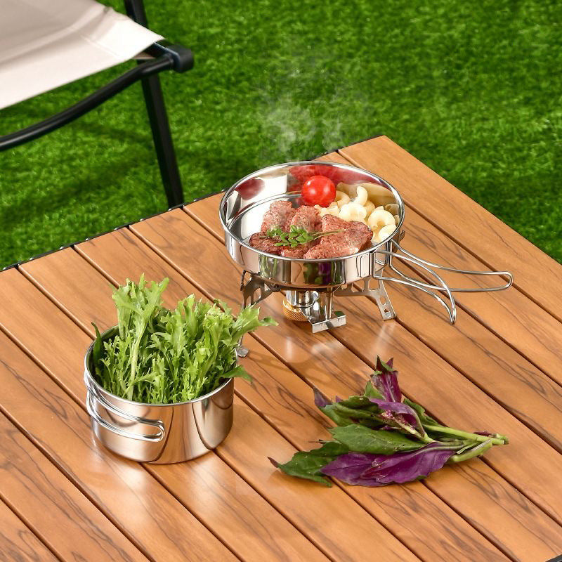 Stainless Steel Camping Picnic Outdoor Cookware Set Pot Portable Mountaineering Pot Storage Folding Tableware Set Combination