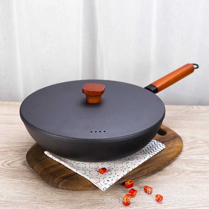 Three-Piece Gift wok flat bottom non-stick old-fashioned iron pot household soup pot steamer multi-functional breakfast frying pan wholesale