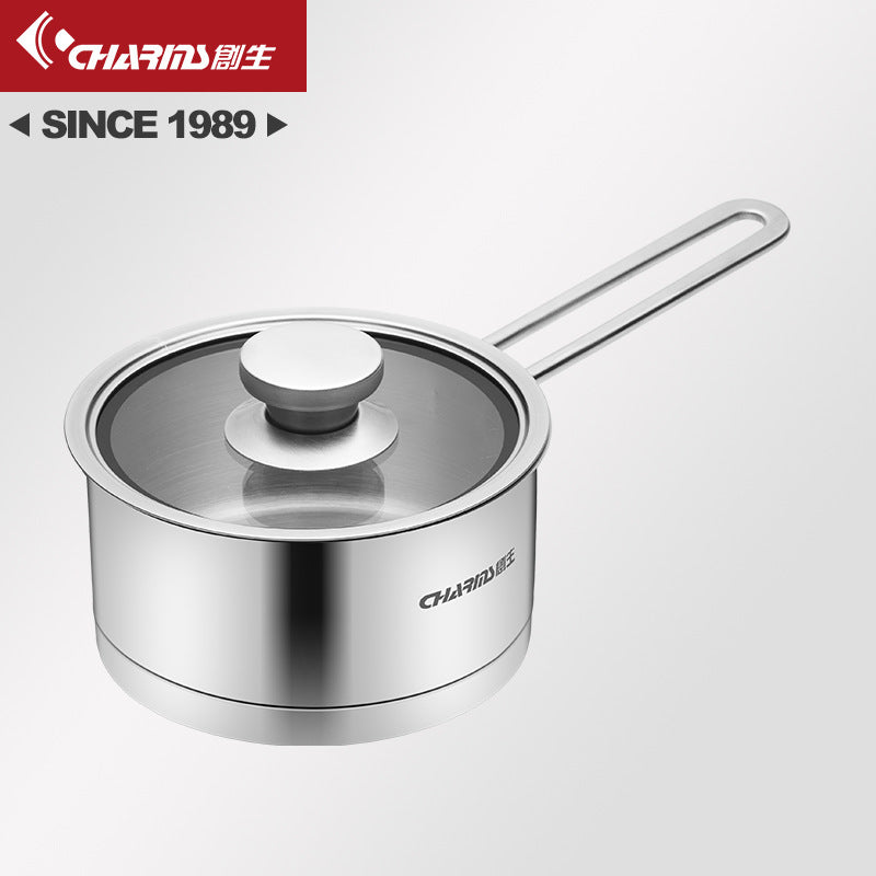 Chuangsheng 304 Stainless Steel Double Bottom Thickeneded Cut Out Handle Milk Pot Kidsren's Food Supplement Pot Household Soup Pot Cooking Pot Can Be Oem