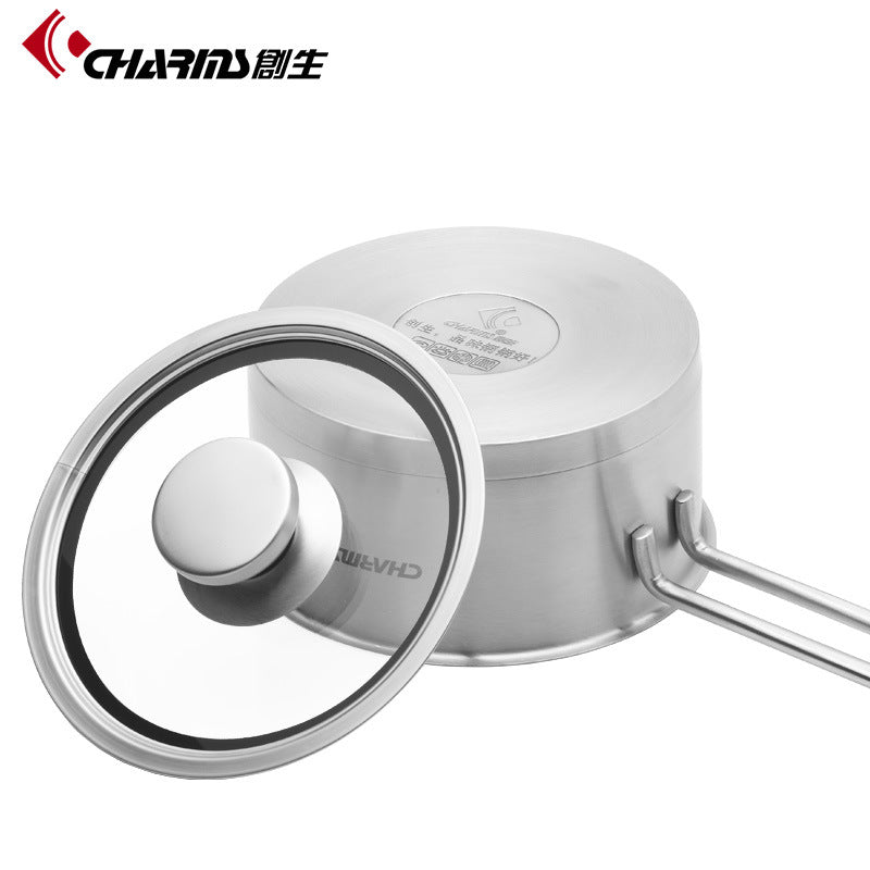 Chuangsheng 304 Stainless Steel Double Bottom Thickeneded Cut Out Handle Milk Pot Kidsren's Food Supplement Pot Household Soup Pot Cooking Pot Can Be Oem