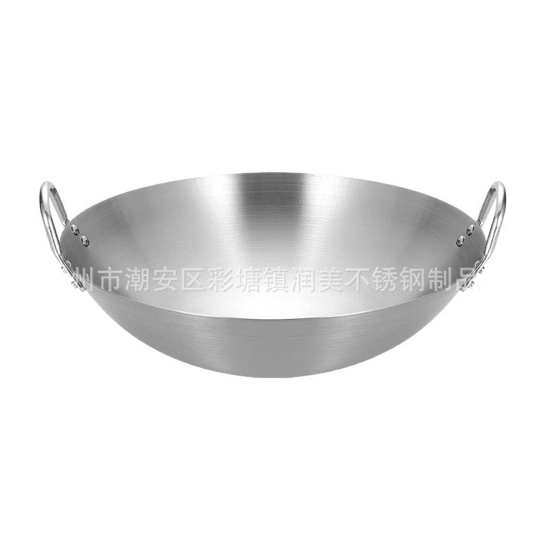 Yongkang Cross-Border Stainless Steel Wok with Double Handles, Restaurant-Grade Round Bottom Thickened Wok for Chefs, Suitable for Gas Stoves and Portable Stoves