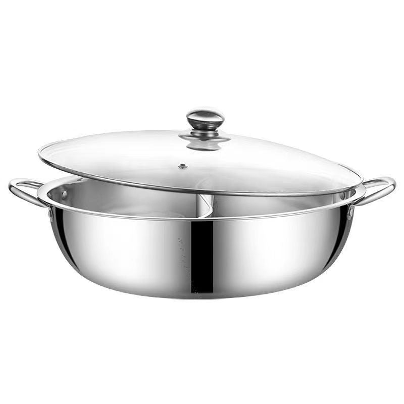 304 Stainless Steel Hot Pot Basin Little Sheep Yuanyang Pot Extra Thick Clear Soup Pot Two Flavor Separated Pot Double Ears Hot Pot with Lid