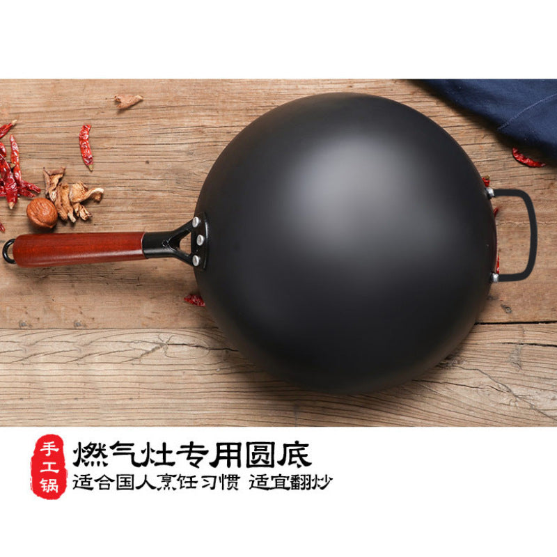 Wow Traditional Iron Wok, Fine Iron Household Frying Pan, Non-Stick Pan, Nitrided Uncoated Gas Stove Suitable for Cooking