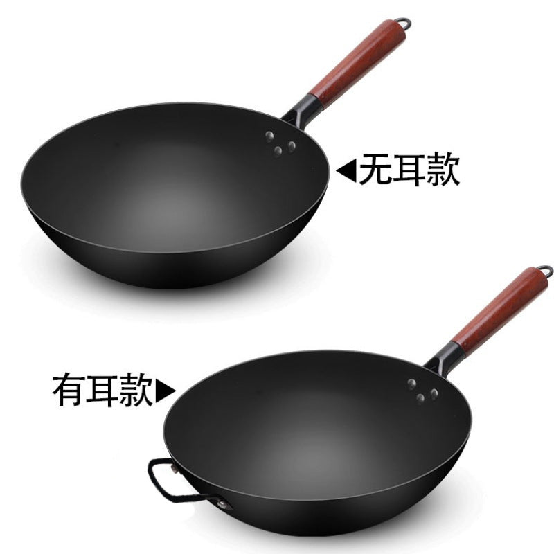 Wow Traditional Iron Wok, Fine Iron Household Frying Pan, Non-Stick Pan, Nitrided Uncoated Gas Stove Suitable for Cooking