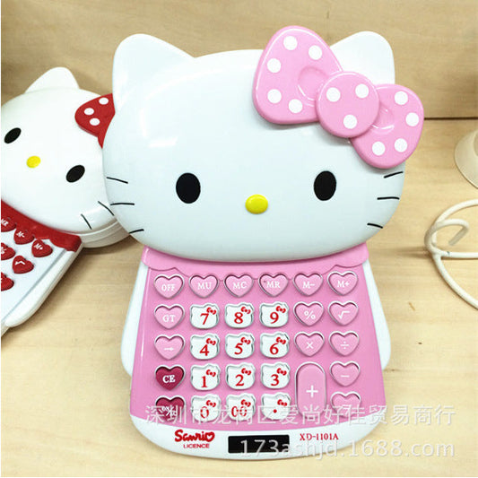 Creative cartoon Katie kitty cat head computer push cover kitty handheld solar calculator