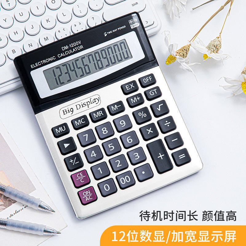 Large Screen 1200V Large Buttons 12-Bit Aluminum Metal Calculator Desktop Financial Office Supplie