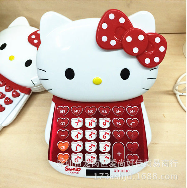 Creative cartoon Katie kitty cat head computer push cover kitty handheld solar calculator