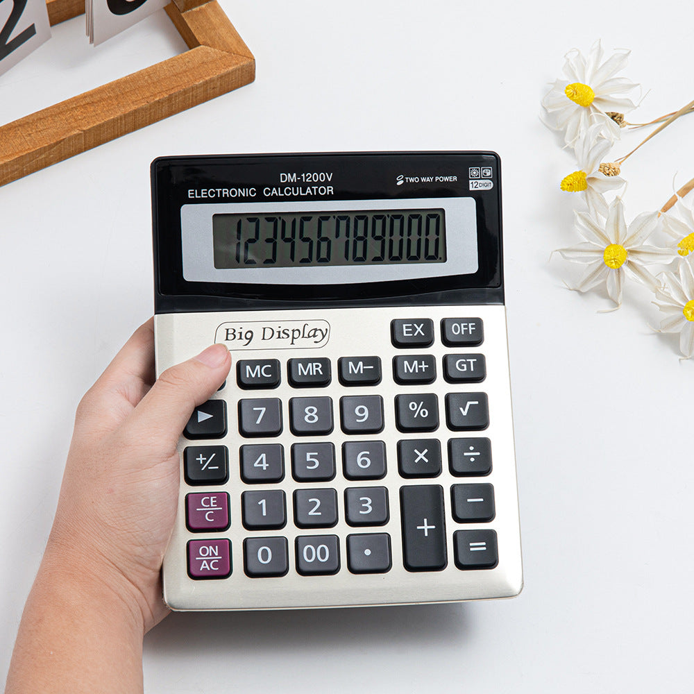Large Screen 1200V Large Buttons 12-Bit Aluminum Metal Calculator Desktop Financial Office Supplie