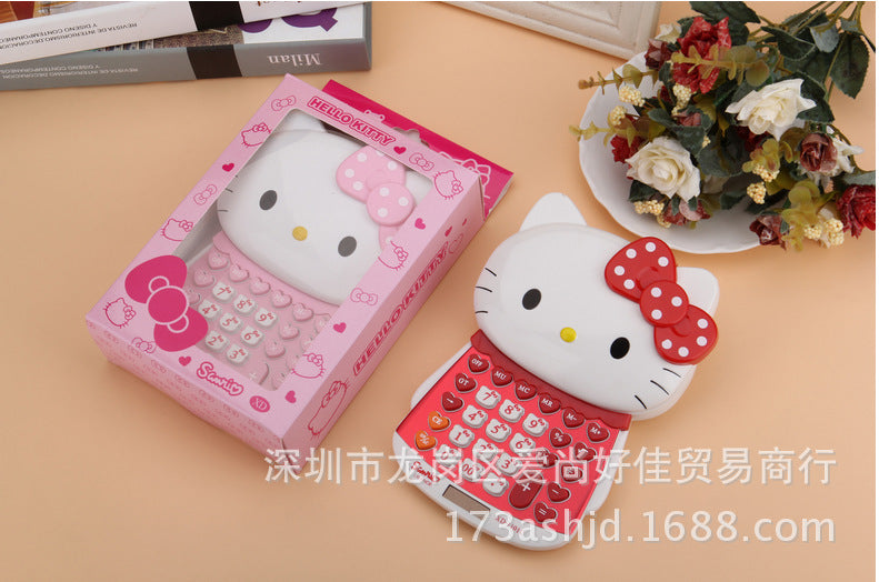 Creative cartoon Katie kitty cat head computer push cover kitty handheld solar calculator