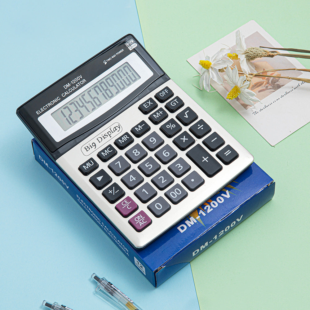 Large Screen 1200V Large Buttons 12-Bit Aluminum Metal Calculator Desktop Financial Office Supplie