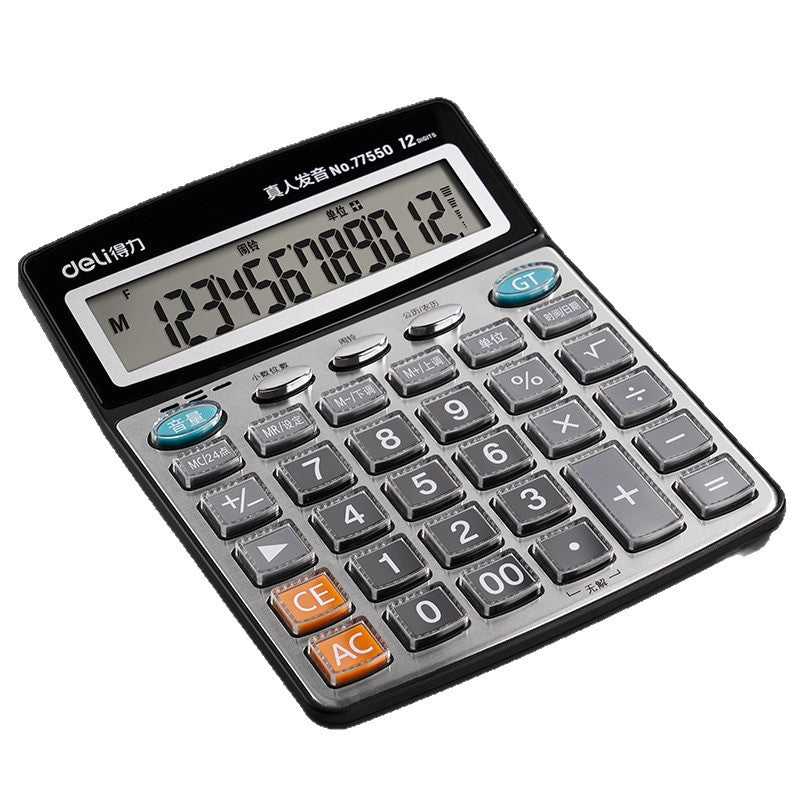 Deli 77550 Calculator Voice Model Real Person Pronunciation Student Office Supplies Accounting Calculation Machine New Model