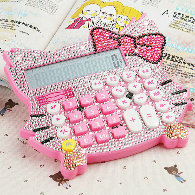 Add drill KT cat head cute cartoon voice Real person pronunciation calculator/machine with purple light banknote Crystal drill