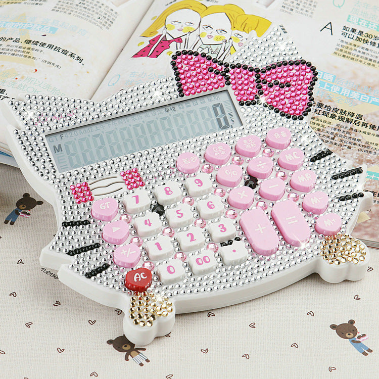 Add drill KT cat head cute cartoon voice Real person pronunciation calculator/machine with purple light banknote Crystal drill