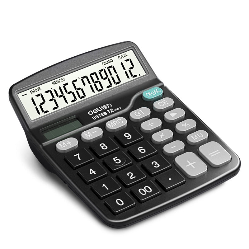 Deli Calculator 837Es Dual Power Supply Desktop Financial Office Computer 12-Bit Large Screen Stationery Supplies
