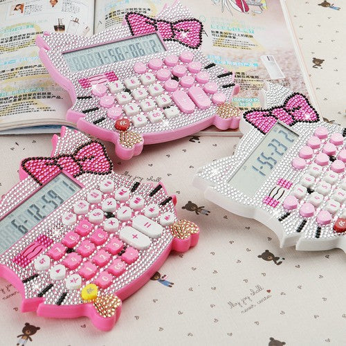 Add drill KT cat head cute cartoon voice Real person pronunciation calculator/machine with purple light banknote Crystal drill
