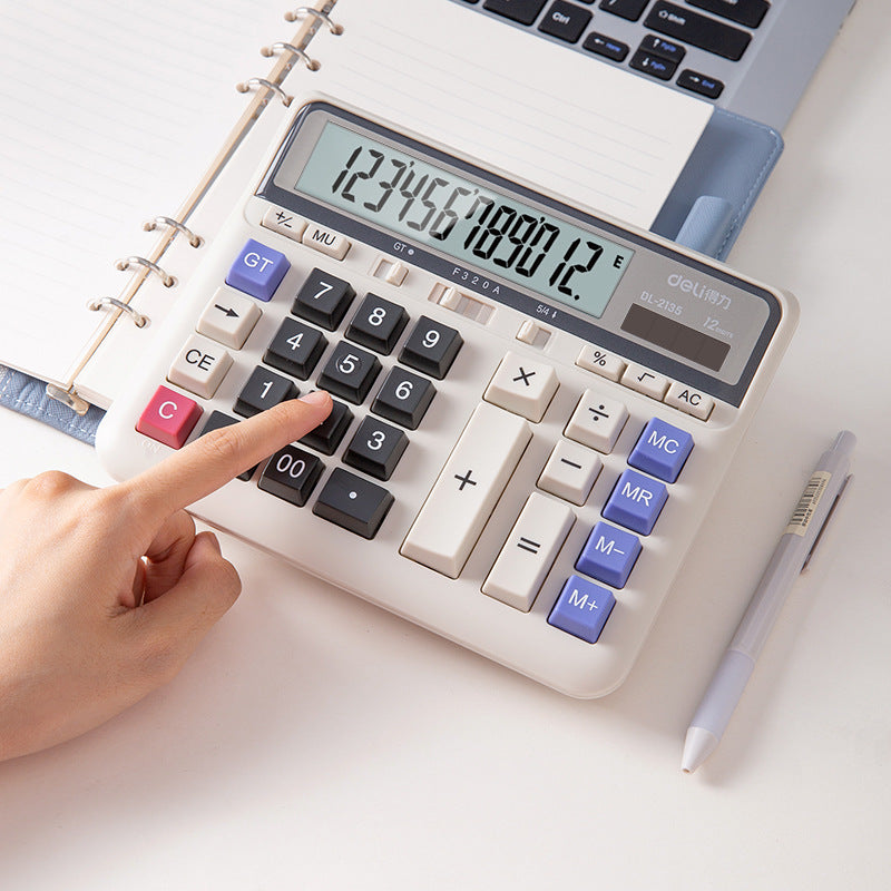 Deli 2135 computer keyboard finance bank computer dual power solar desktop office calculator