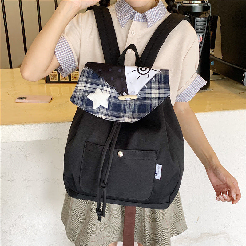 K-Style Ins Preppy Style Backpack Female Niche Design Cartoon Cute Star Student School Bag Large Capacity Backpack