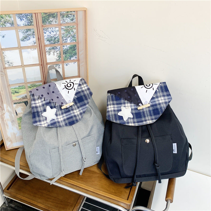 K-Style Ins Preppy Style Backpack Female Niche Design Cartoon Cute Star Student School Bag Large Capacity Backpack