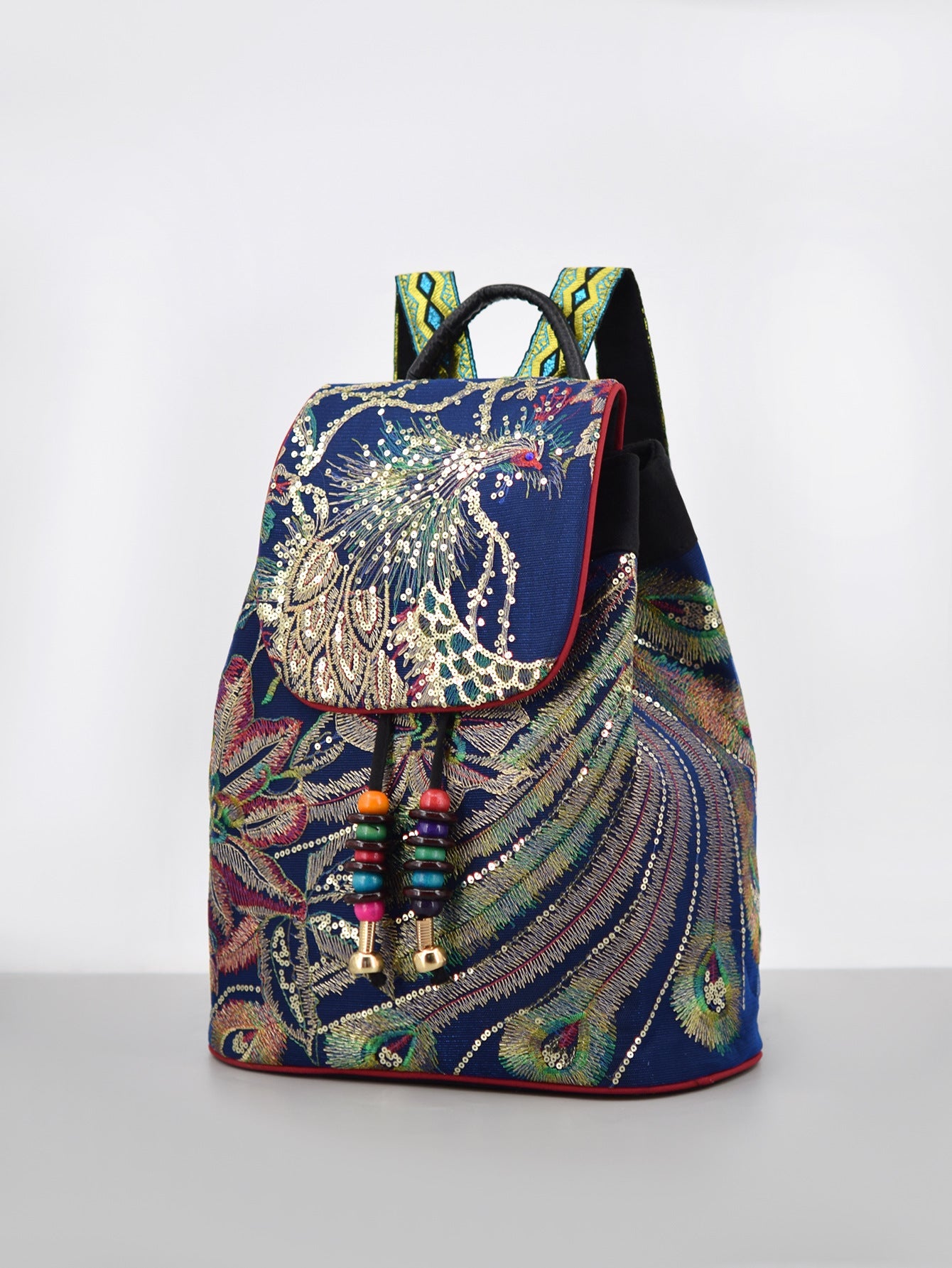 Ethnic Style Embroidered Backpack, Versatile Commuter Women's Canvas Travel Backpack, Elderly Student Bucket Backpack