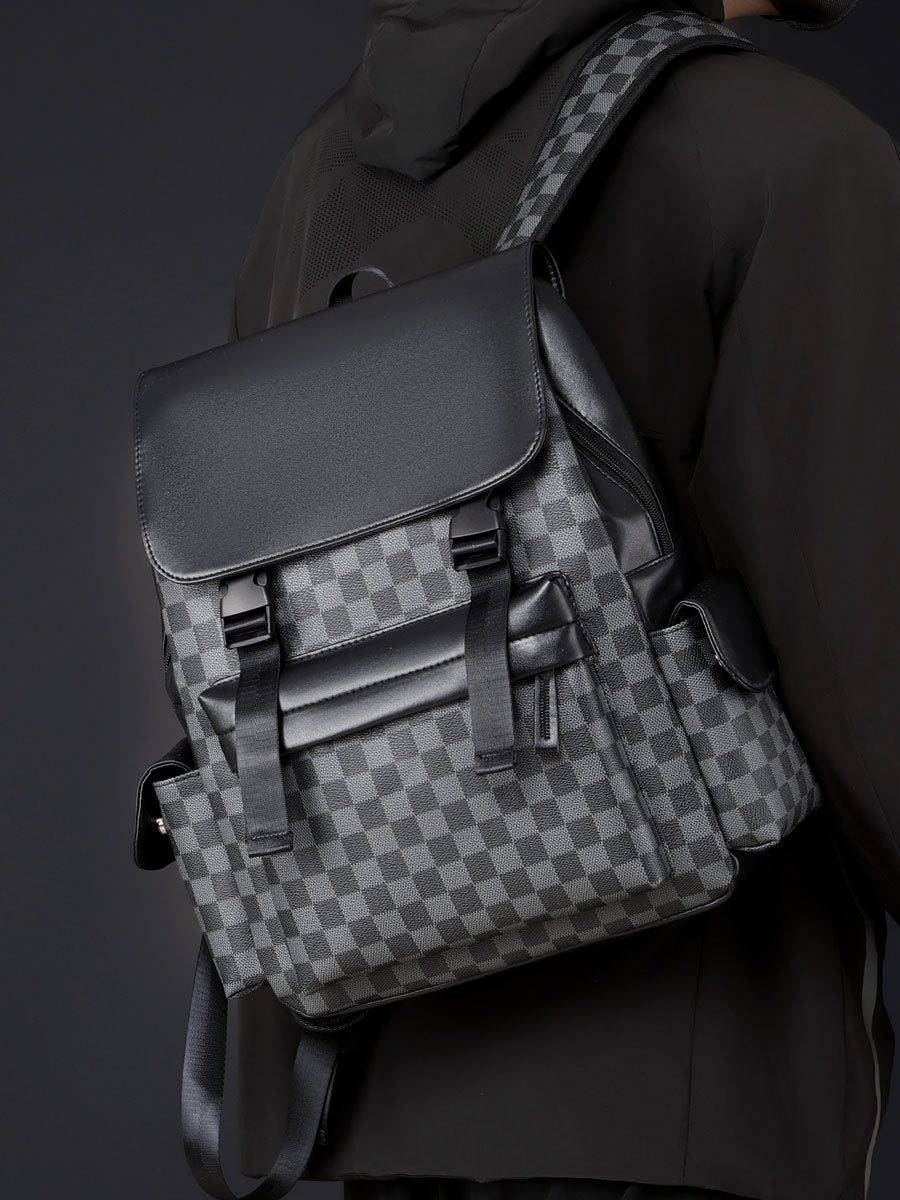 Retro Backpack Men's Checkerboard New Fashion Large Capacity Travel European and American Computer Backpack College Student Male Hanging Bag