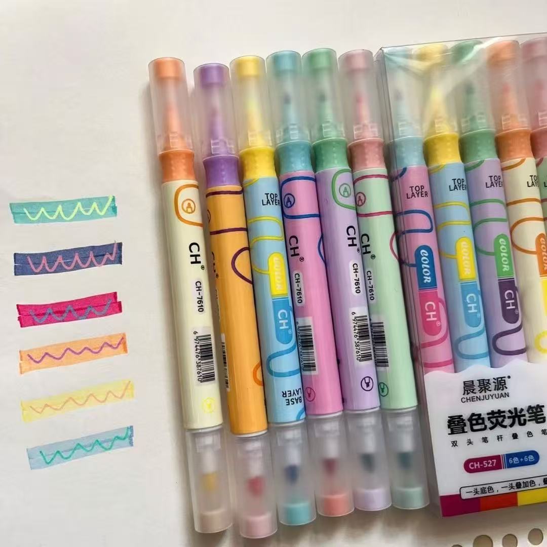 Ins New Stacked Color Double-Ended Highlighter Pen Student Colorful Marker Pen Large Capacity Marker Handbook