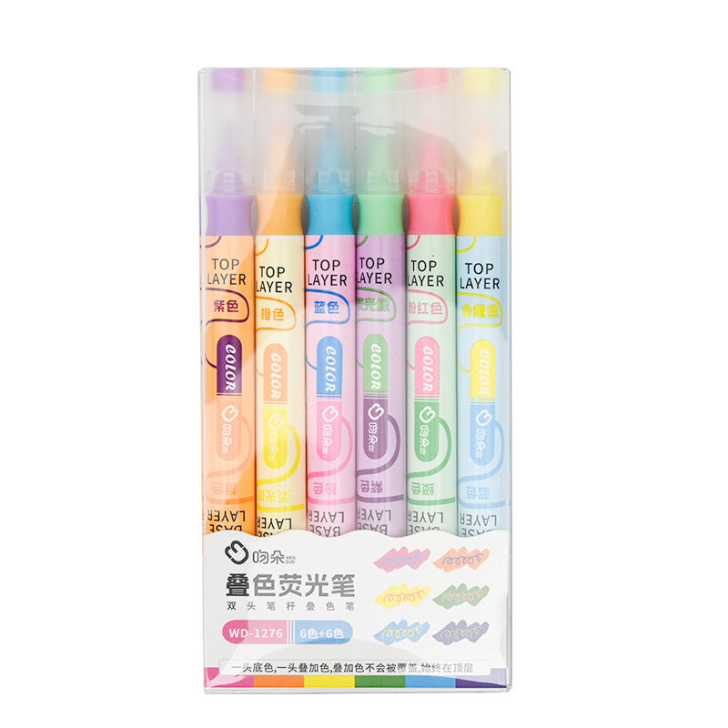 Ins New Stacked Color Double-Ended Highlighter Pen Student Colorful Marker Pen Large Capacity Marker Handbook
