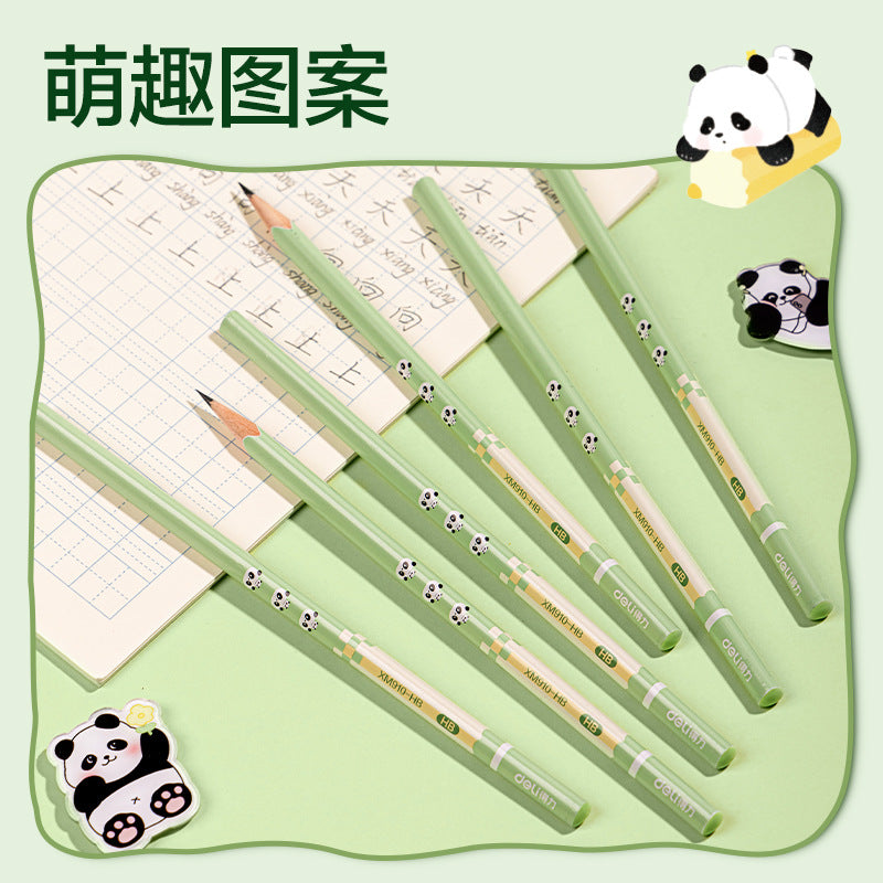 Deli XM910 panda pencil triangle HB2B primary school students with 10 boxed writing test pencils