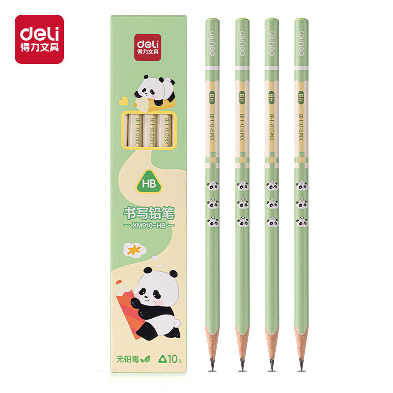Deli XM910 panda pencil triangle HB2B primary school students with 10 boxed writing test pencils