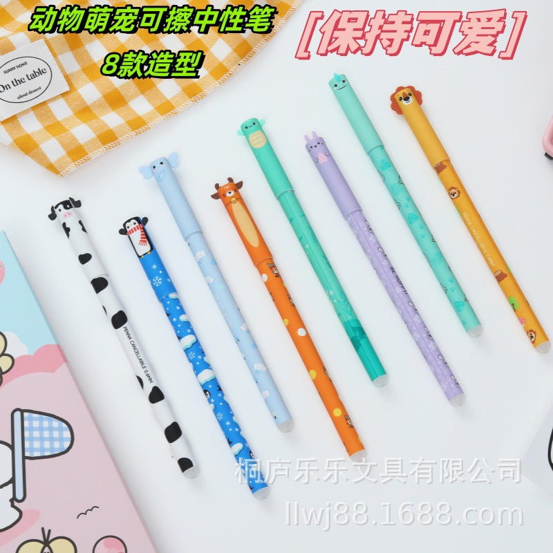 New Popular Gel Erasable Pens with Colorful Ink Featuring Lions, Elephants, Deer, Cows, Dinosaurs, and Cartoon Designs