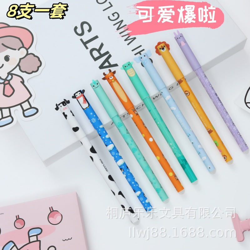 New Popular Gel Erasable Pens with Colorful Ink Featuring Lions, Elephants, Deer, Cows, Dinosaurs, and Cartoon Designs