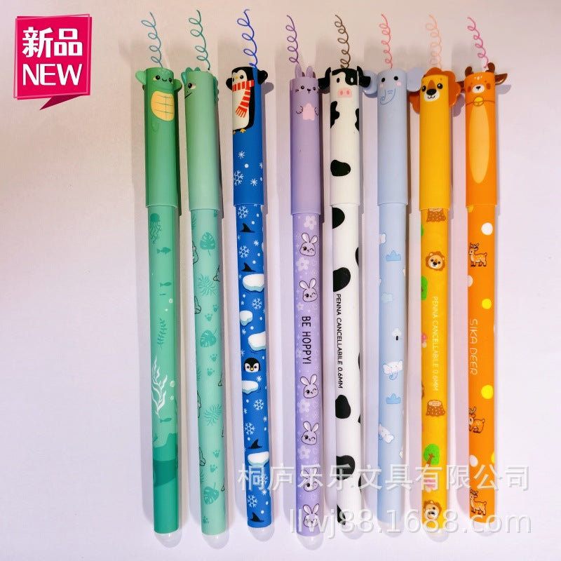 New Popular Gel Erasable Pens with Colorful Ink Featuring Lions, Elephants, Deer, Cows, Dinosaurs, and Cartoon Designs