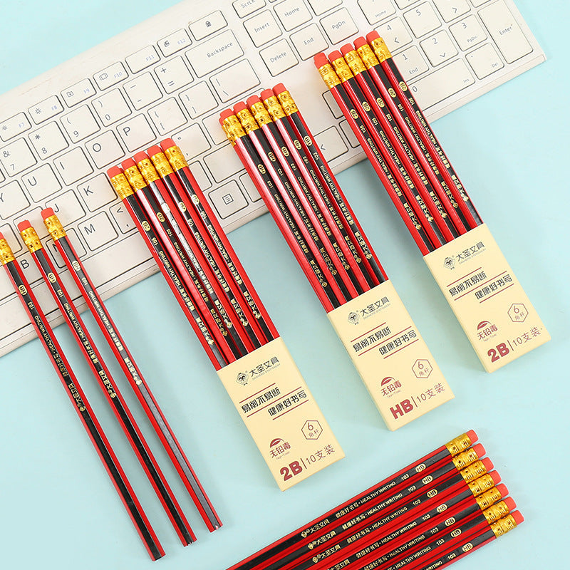 10 Pieces of Hb Pencils with Eraser, Hexagonal Wooden Shaft, Student Writing Practice Pencils, Children's Pencils, Hb2B Graphite Wooden