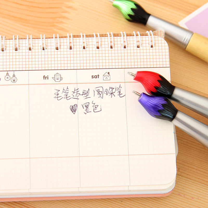 Brush Shape Creative Ballpoint Pen Oil Paint Brush Wooden Torch Pen Water Transfer Ball Pen