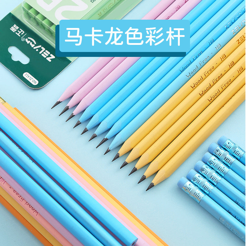 Pencil Wholesale Zhenglin Macaron Color Pole Safety Cross-Border Pencil Hb2B Triangle Pole Student Kidsren's Writing and Painting