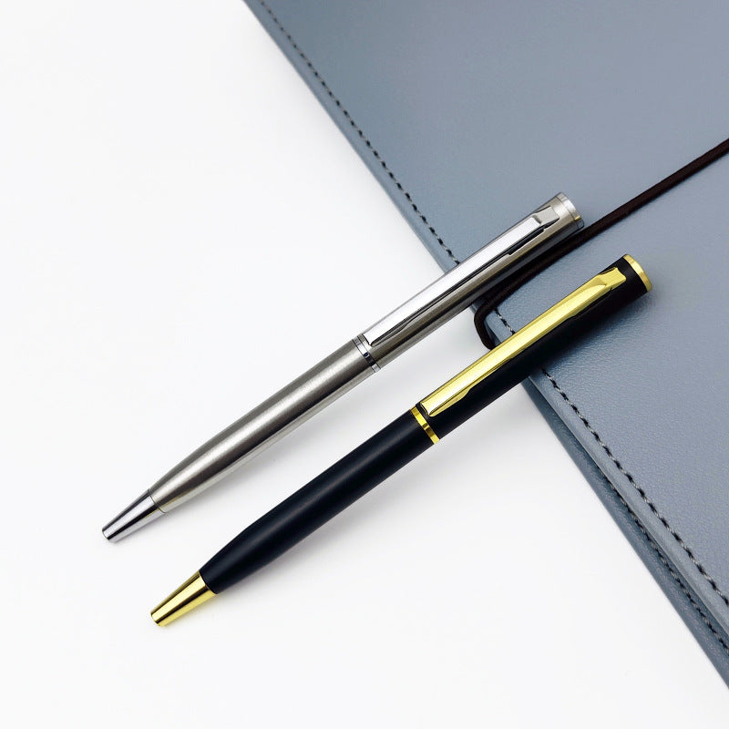 Stainless Steel Ballpoint Pen Laser Logo Rotating Short Small Round Ballpoint Pen 10cm Metal Ball Pen Flap Pocket Pants Mini Pen