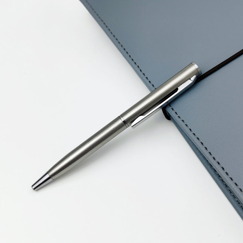Stainless Steel Ballpoint Pen Laser Logo Rotating Short Small Round Ballpoint Pen 10cm Metal Ball Pen Flap Pocket Pants Mini Pen