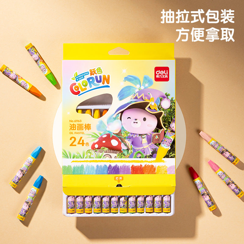Deli 24-Colorful Oil Pastel Painting Crayon Kidsren's Kindergarten Graffiti 6963 Boxed Colorful Oil Pastel Hexagonal Box