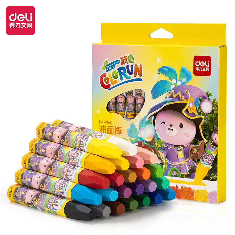 Deli 24-Colorful Oil Pastel Painting Crayon Kidsren's Kindergarten Graffiti 6963 Boxed Colorful Oil Pastel Hexagonal Box