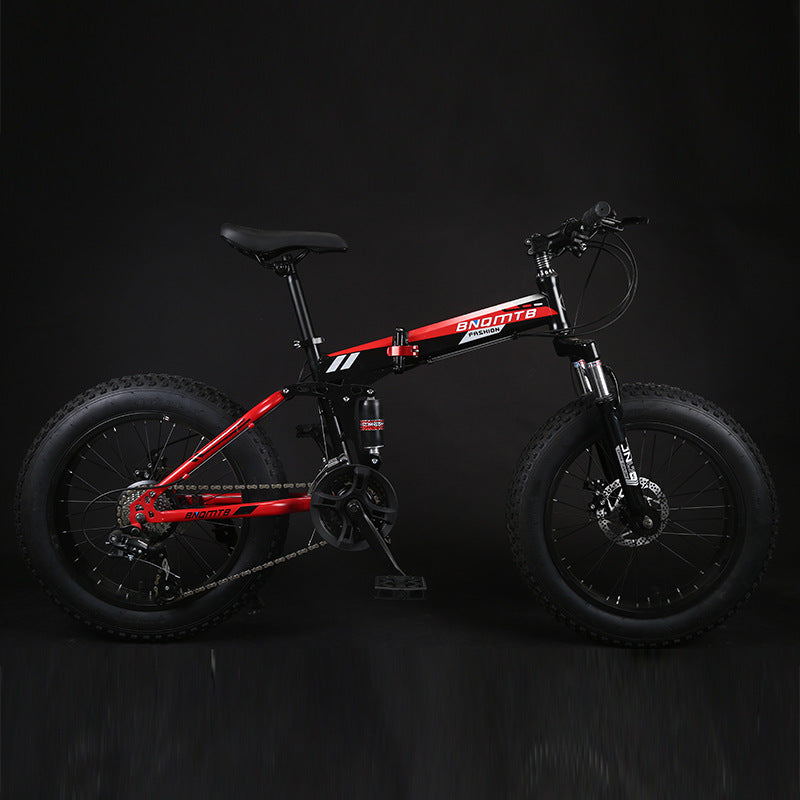 Folding beach snow bike double shock absorption double disc brake soft tail mountain bike 4.0 widened large tire bicycle zxc