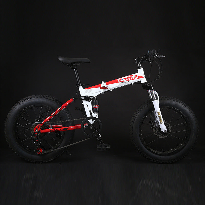 Folding beach snow bike double shock absorption double disc brake soft tail mountain bike 4.0 widened large tire bicycle zxc