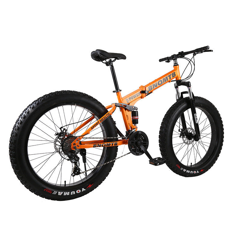 Folding beach snow bike double shock absorption double disc brake soft tail mountain bike 4.0 widened large tire bicycle zxc