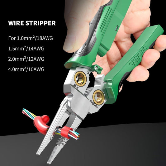Cross-Border 8-in-1 Wire Crimping Wire Stripper with Voltage Detector and Dual Alarm Electrician Special Wire Stripping Pliers