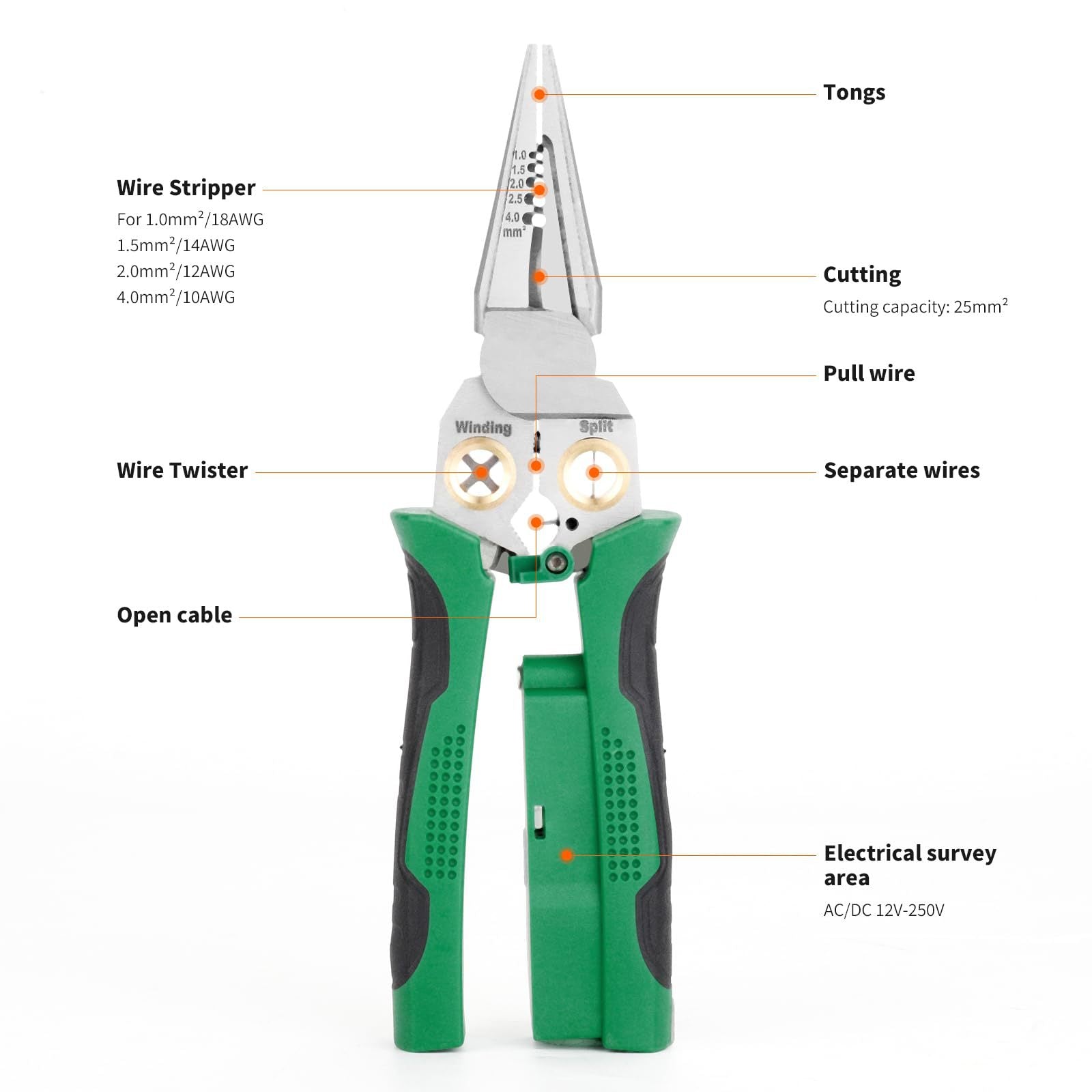 Cross-Border 8-in-1 Wire Crimping Wire Stripper with Voltage Detector and Dual Alarm Electrician Special Wire Stripping Pliers
