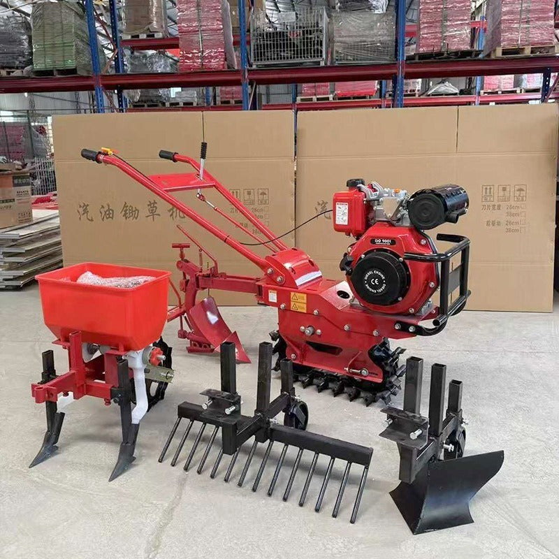 2025 New Model Crawler Small Red Bull Chain Rail Micro Tillage Machine, Tiller, Small Trenching Machine, Fertilization and Seeding Machine, Chain Rail Machine