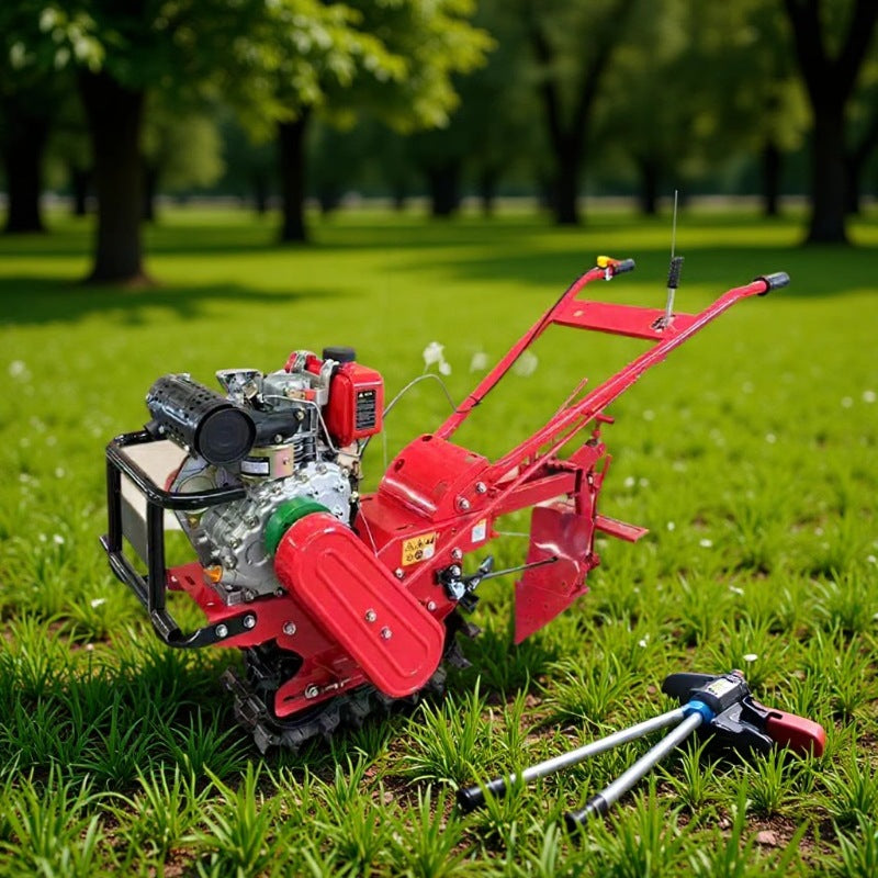 2025 New Model Crawler Small Red Bull Chain Rail Micro Tillage Machine, Tiller, Small Trenching Machine, Fertilization and Seeding Machine, Chain Rail Machine